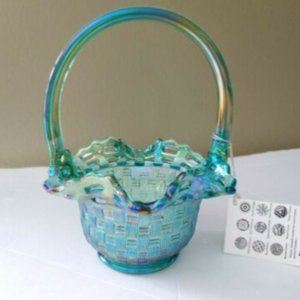 Fenton Art Glass Blue Teal Basket Weave